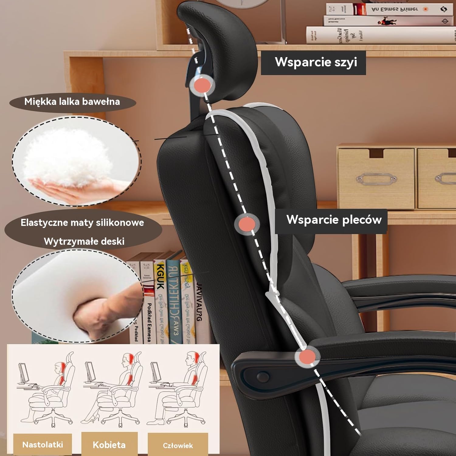 Krzesło Biurowe z Zagłówkiem - Wysokie Krzesło Wykonawcze z Podnóżkiem i Ergonomicznym Wsparciem Lędźwiowym - Krzesła Komputerowe i Gamingowe do Domowego Biura(Czarny)