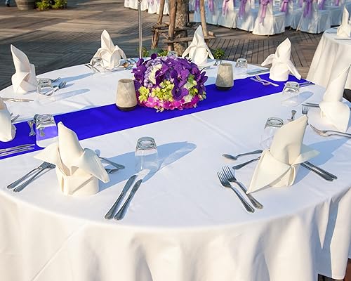 Miniatura 4 de Oudain 6 manteles desechables redondos de plástico de 84 pulgadas, resistentes a las manchas y a las arrugas, para decoración de graduación, fiesta