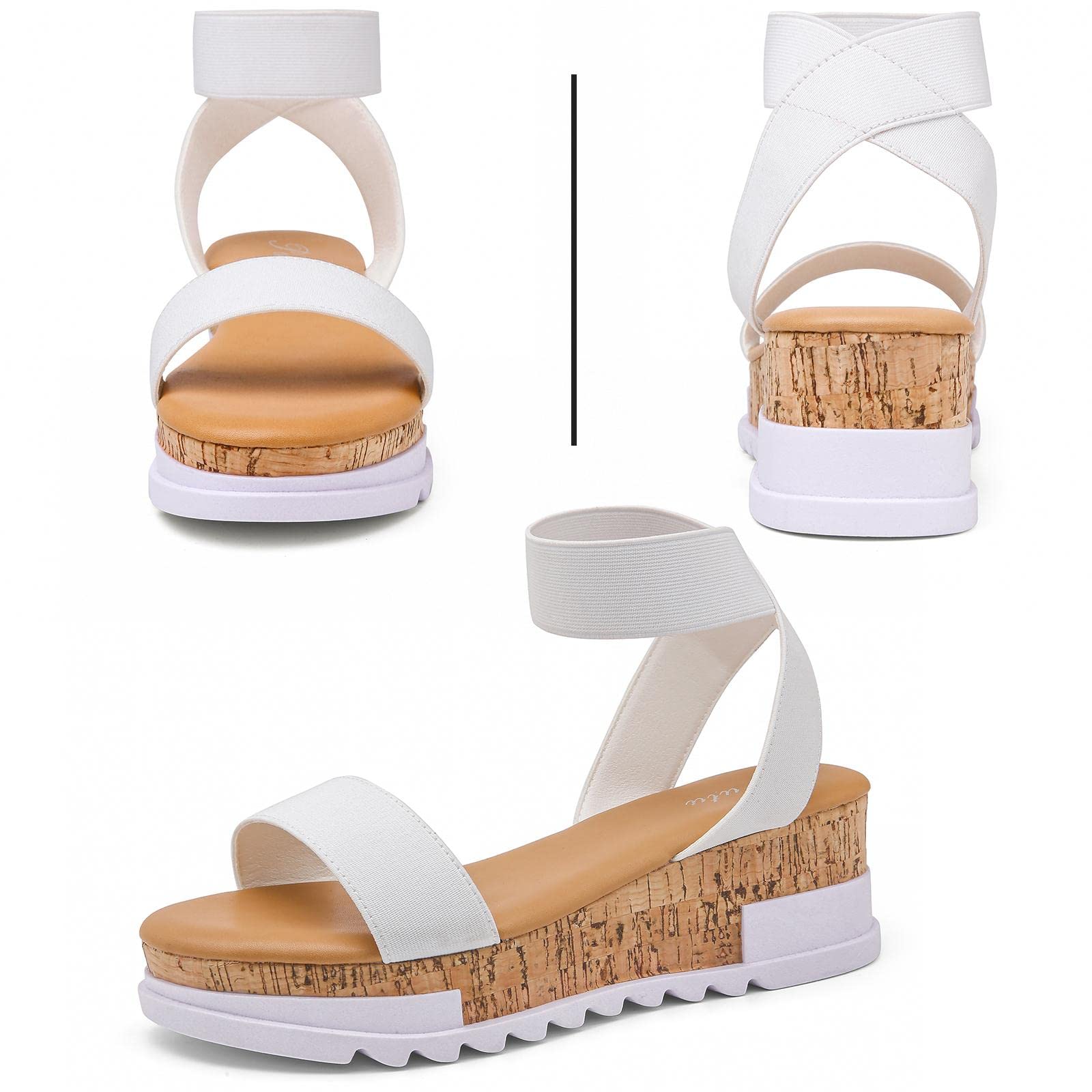 katliu Women's Wedge Platform Sandals Elastic Ankle Strap Cork Platform Sandals
