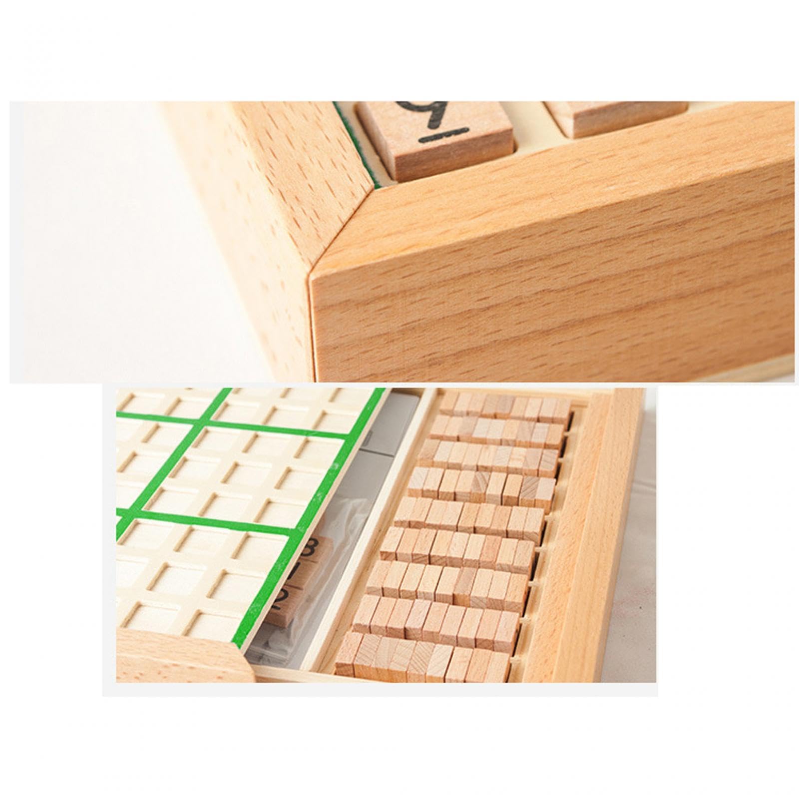 Oshhni Sudoku Brettspiel Holz Sudoku Puzzles Denkspiel Familienspiel Mathematikspielzeug mit Tragbarem Schubfach Und 90 Zahlenblöcken für Kinder Erwachsene L, Grün