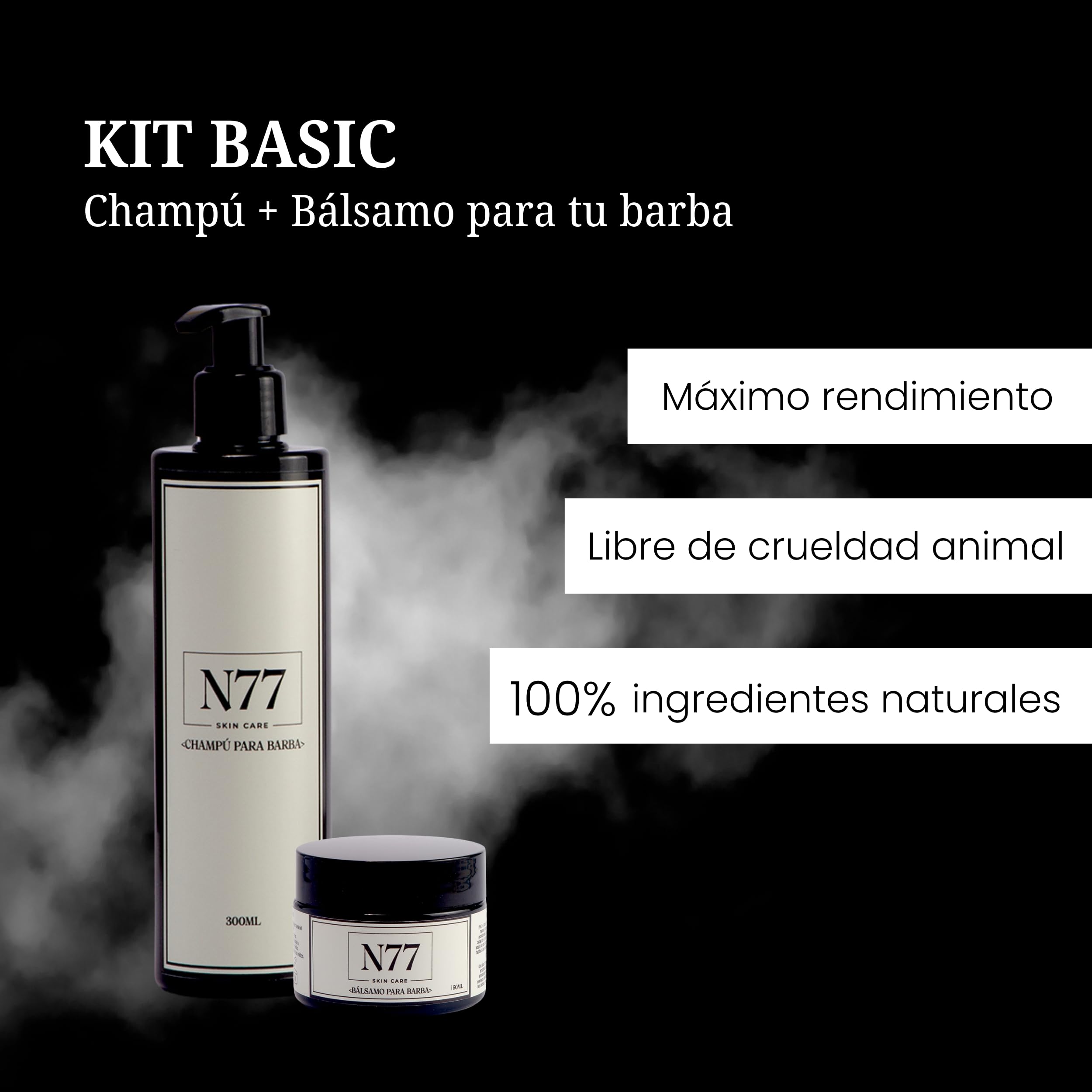 N77 - Kit Barba Hombre de Bálsamo + Champú | Productos Naturales para Mantener tu Barba Saludable, Suave y Cuidada