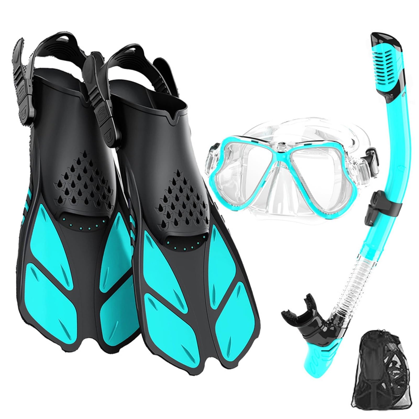 okulary do nurkowania Maska Fin Snorkel Zestaw Sprzęt do nurkowania z panoramicznym widokiem Maska przeciwmgielna Trek Płetwy Dry Top Snorkel Maska(Green,L/XL)