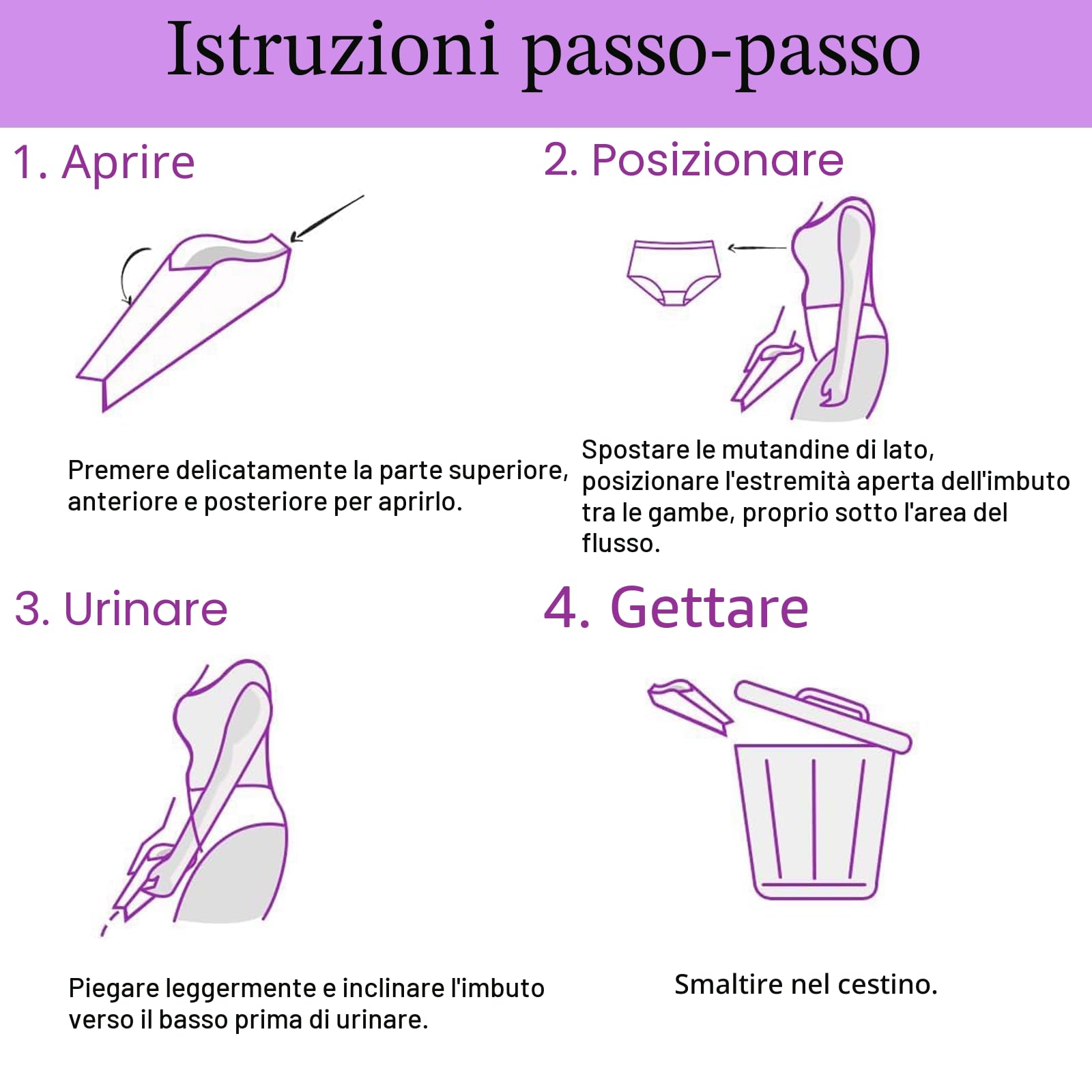 50 Pezzi Coni per Pipi Donna USA e Getta,Urinatoio Femminile Portatile in Carta, Impermeabile Pipi in Piedi, Adatto a Donne Incinte, Pazienti, Campeggio, a Prova di Perdite(Viola)