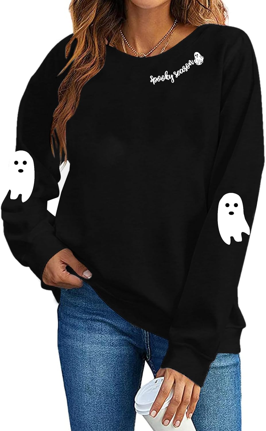 Halloween Sweatshirt For Women Spooky Season Sweater Halloweentown Pullover Letter Graphic Printed Tops