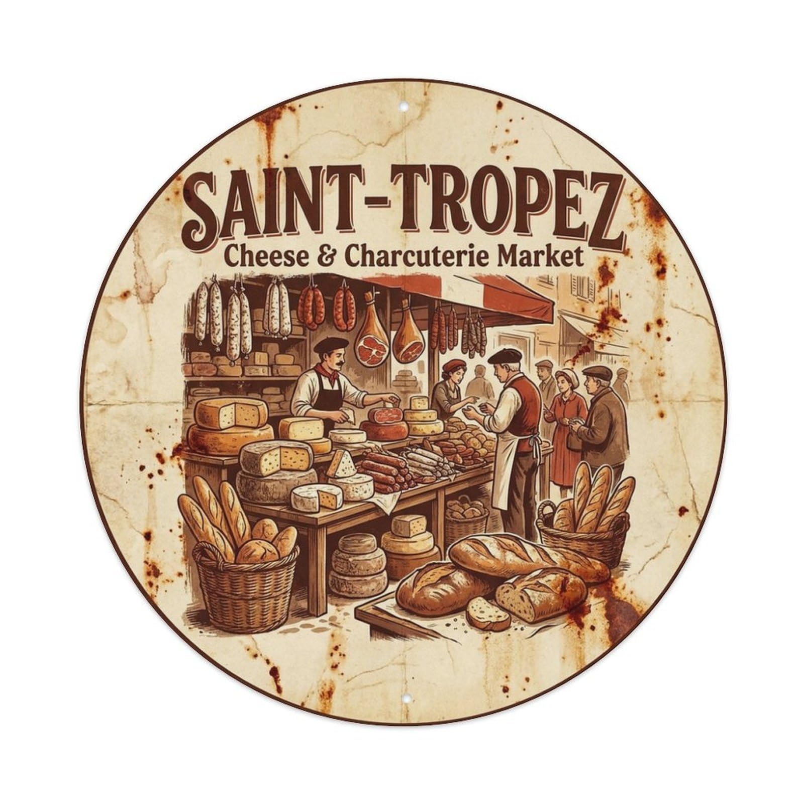 Cheese Charcuterie Market France Saint Tropez Travel Metal Tin Sign