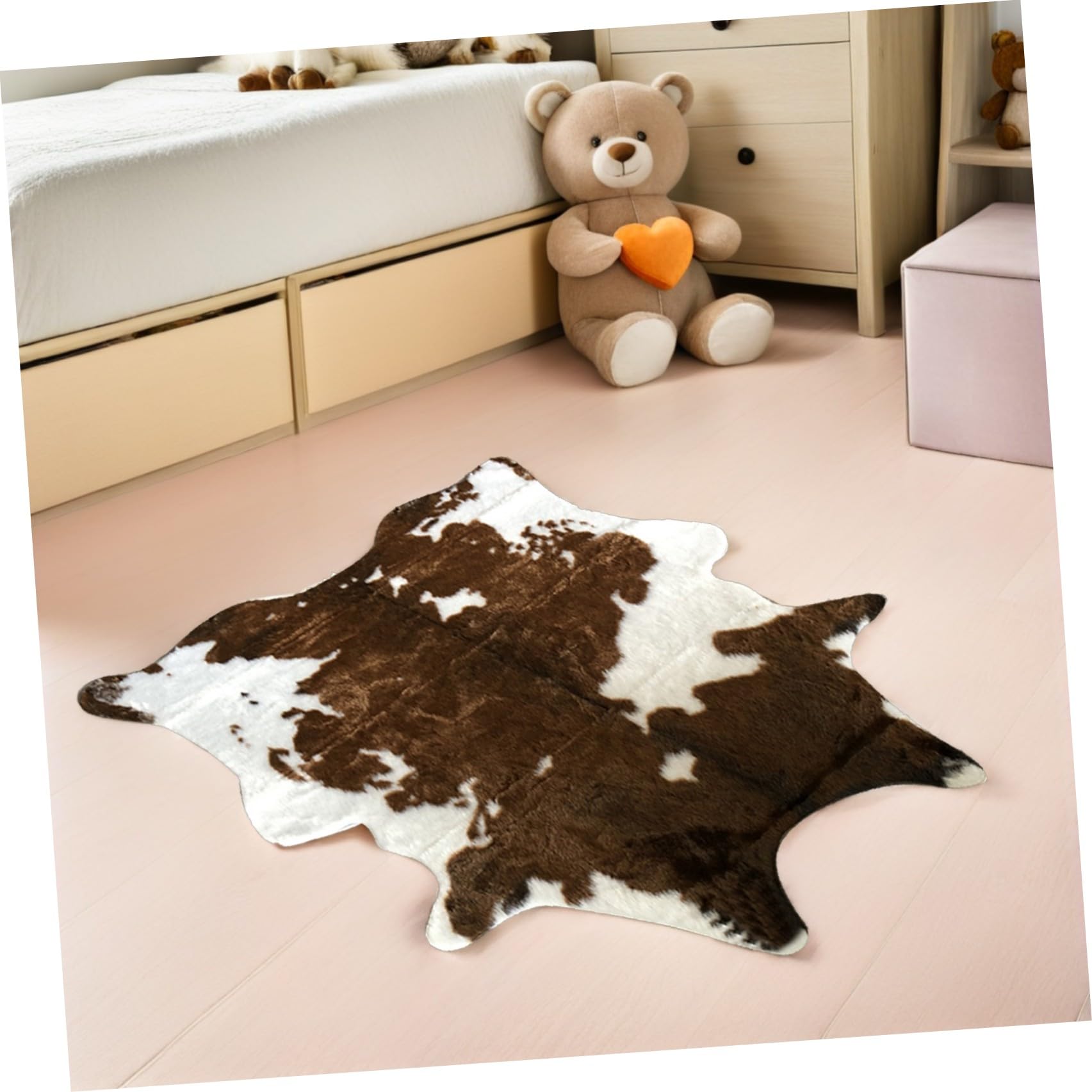 Ciieeo Tappeto Soffice Antiscivolo Motivo Mucca in Peluche Decorativo per Casa Camera da Letto Soggiorno 110x84 Cm Zerbino Lavabile