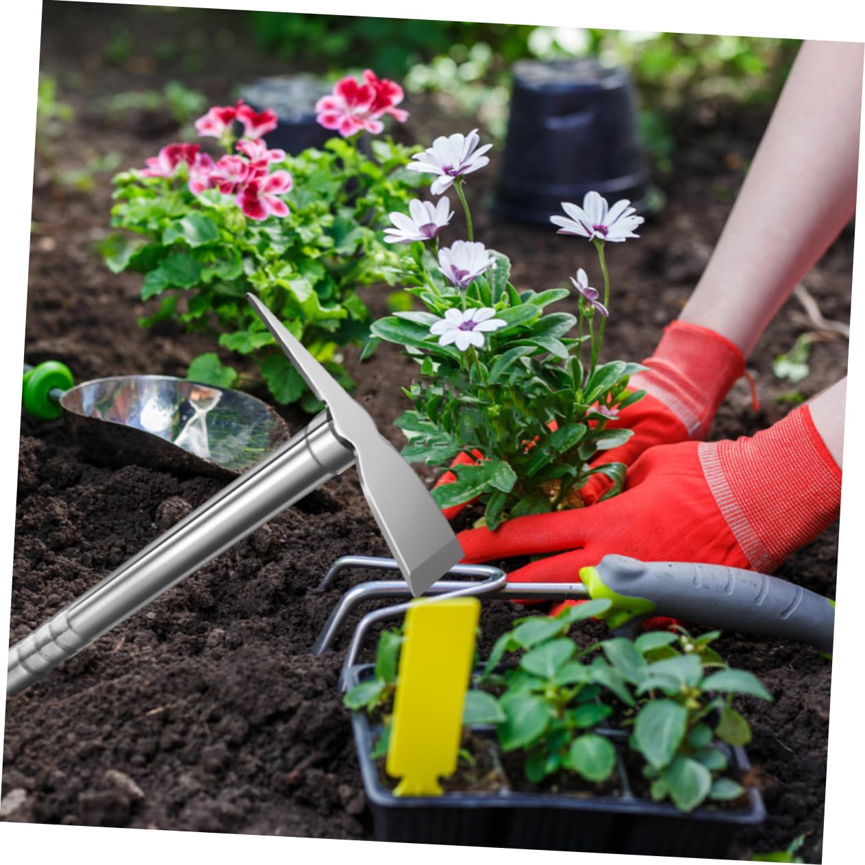 Hemobllo Attrezzo da Giardino in Acciaio Inox, Piccola Versione Manuale | Argento, per Orto e Diserbo, Strumento Compatto per Scavare e Lavorare Terreno