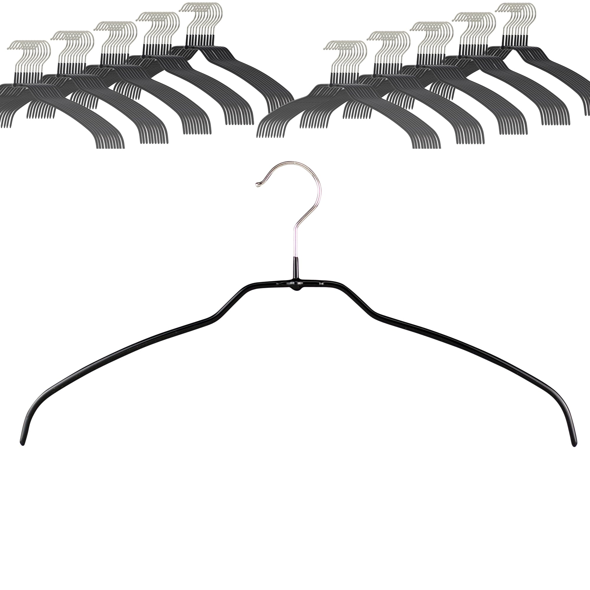 MAWA Light Clothes Hangers, Set of 100 50% Space Saving Non-Slip Hangers, Ideal for Shirts and Blouses with 360° Rotating Hook and Non-Slip Coating, 42 cm, Black
