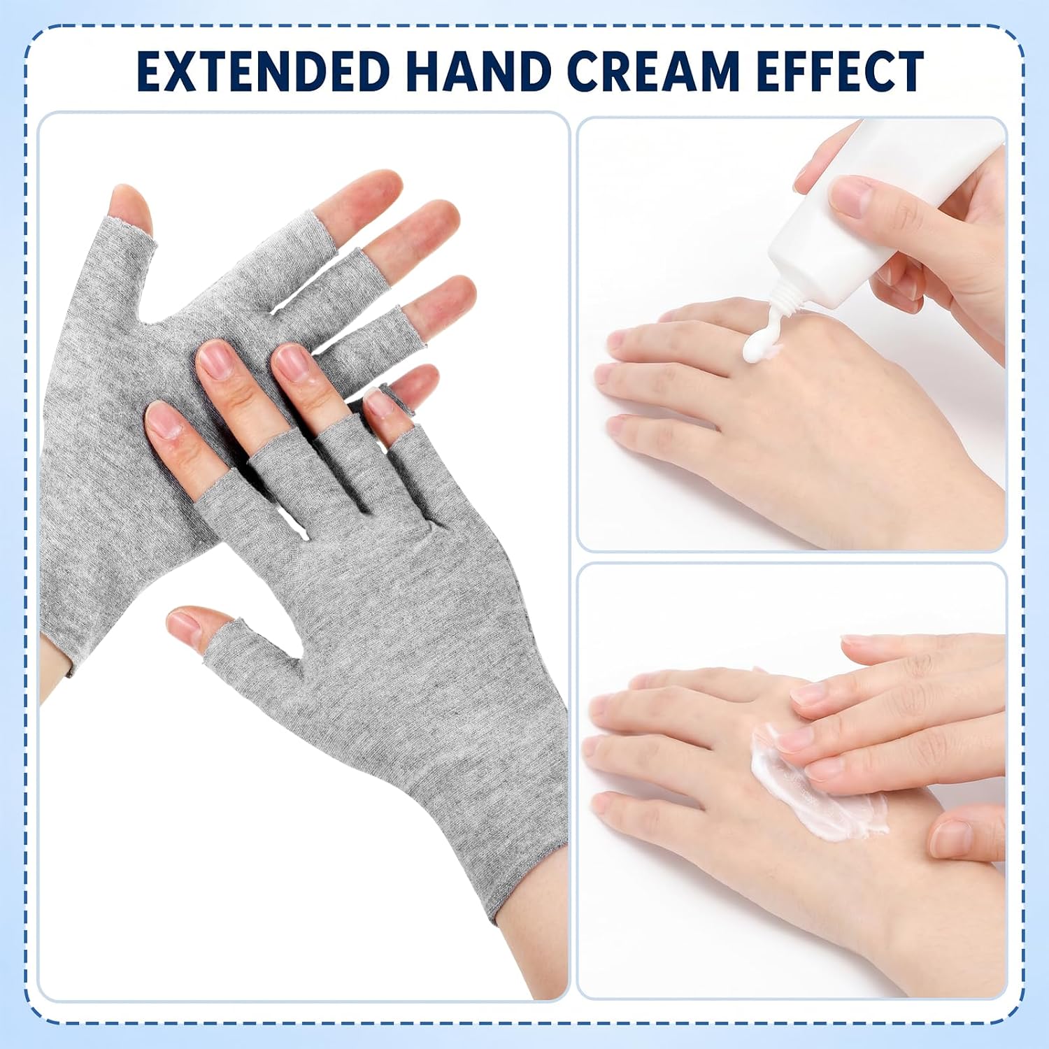 3 Pairs Gray Fingerless Gloves, Cotton Moisturizing Gloves for Dry Hands Sleeping, Comfortable and Breathable Design