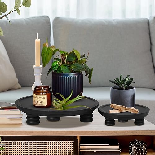 Miniatura 4 de 2 elevadores de madera para exhibición, decoración de bandeja de madera redonda, decoración de pedestal de granja para interiores, soporte de