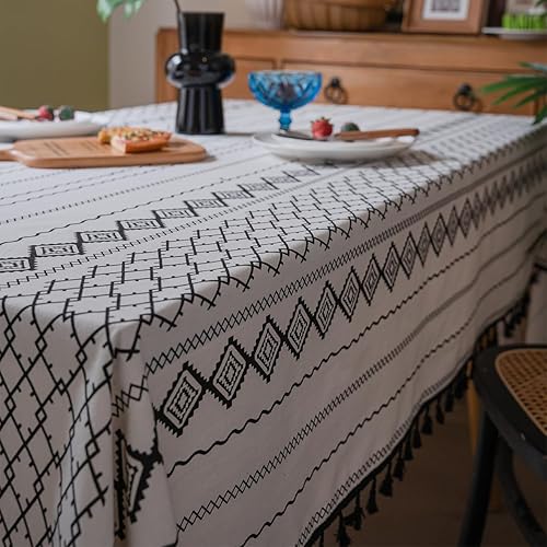 Miniatura 10 de ArtBud Mantel rectangular ovalado de lino de algodón con costuras de arpillera, tela suave de 6 pies, cubierta de mesa de mesa de mesa de granja,