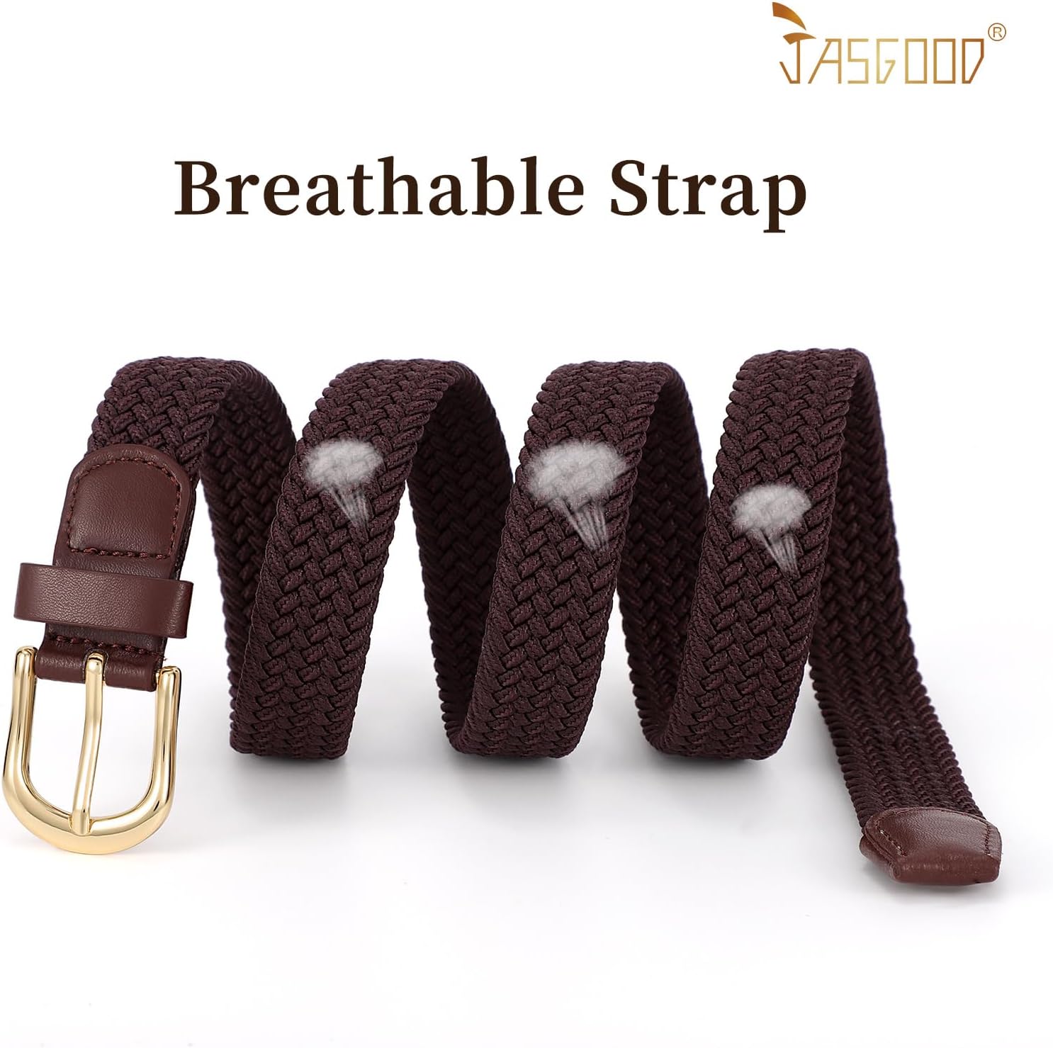JASGOOD 2 Pack Braided Belts for Women, 1'' Narrow Width Elastic Woven Stretch Fabric Cloth Belts with Gold Buckle - Image 8