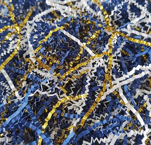 Crinkle Cut Paper Shred Filler Blue White & Gold for
