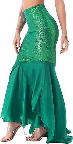 ACSUSS Disfraz de cola de sirena para mujer, vestido de fiesta de Halloween con lentejuelas brillantes
