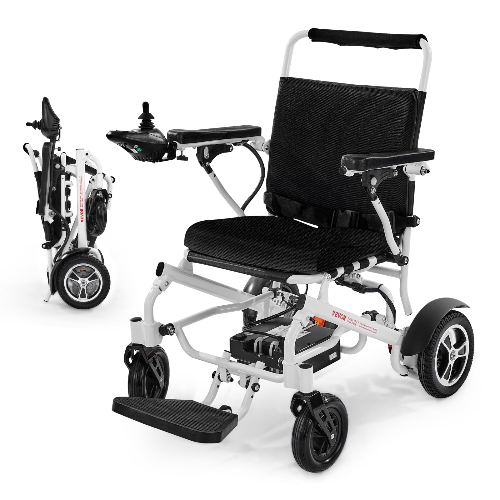 VEVOR Silla de Ruedas Eléctrica para Adultos Capacidad de 136 kg Plegable Ligera Motorizada Autonomía de 21 km Asiento de 53 cm Todoterreno Portátil para Personas Mayores, Discapacitadas