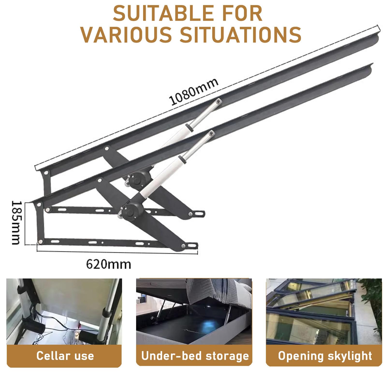 Mecanismo Eléctrico de Elevación de Cama (2 Unidades) con Control Remoto y Amortiguadores de Gas; Capacidad de Carga de 600 kg; Ideal para Camas con arcón o sofás Cama Black-110cm