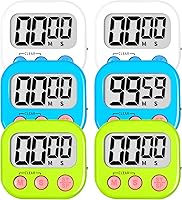 ZILLEEN 6-Pack Magnetic Digital Kitchen & Classroom Timers for Cooking, Teachers, Kids - Loud Buzzer, Large Display, White Blue Green