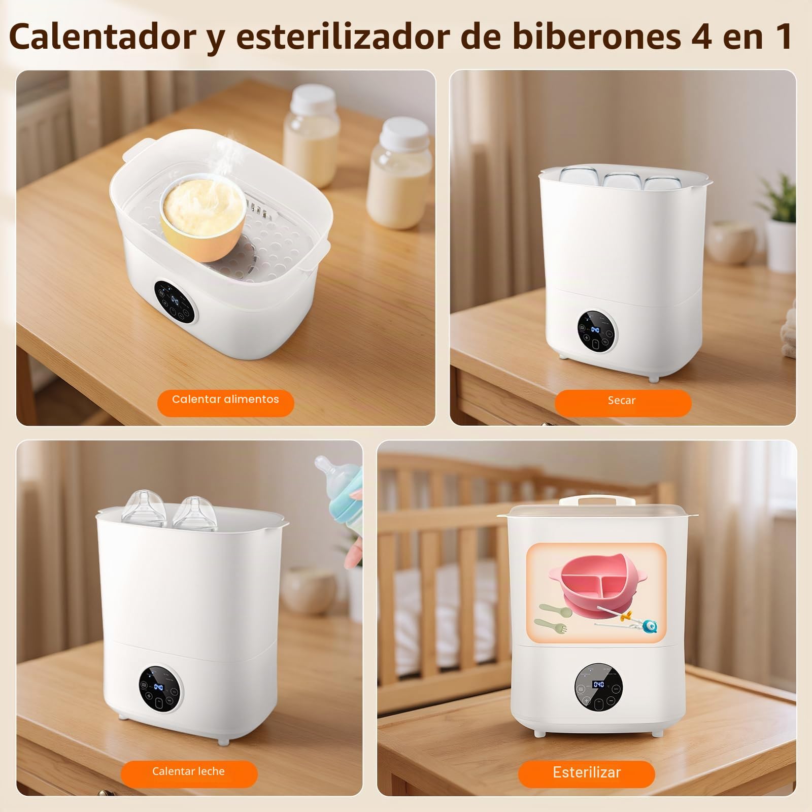 Esterilizador para biberones, botellas de bebé | 5 en 1: esterilización, secado, autoesterilización y secado, calentamiento de alimentos, mantenimiento de botellas calientes, capacidad de 8 botellas