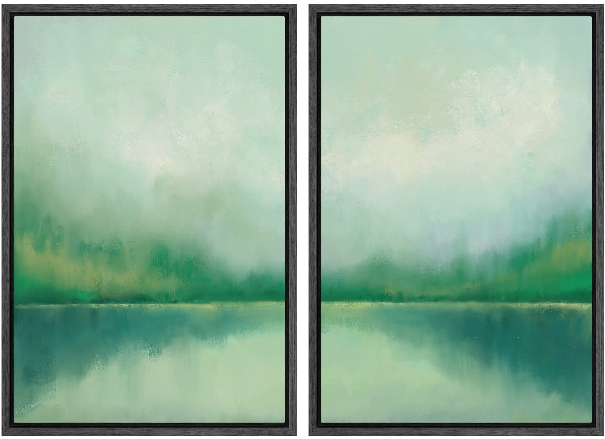MUDECOR Framed Canvas Print Wall Art Set Watercolor Pastel Green Tan Landscape Abstract Shapes Illustrations Modern Art Decorative Contemporary for Living Room, Bedroom, Office - 16"x24"x2 Natural — view 96