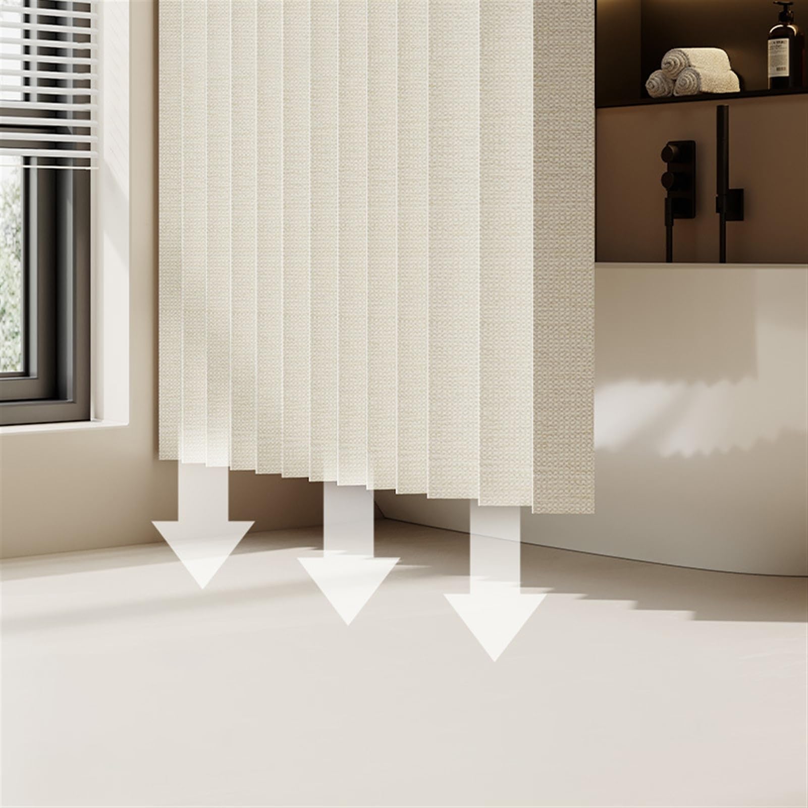 Rideau de Douche Pliable Imperméable, Beige, 80x180cm