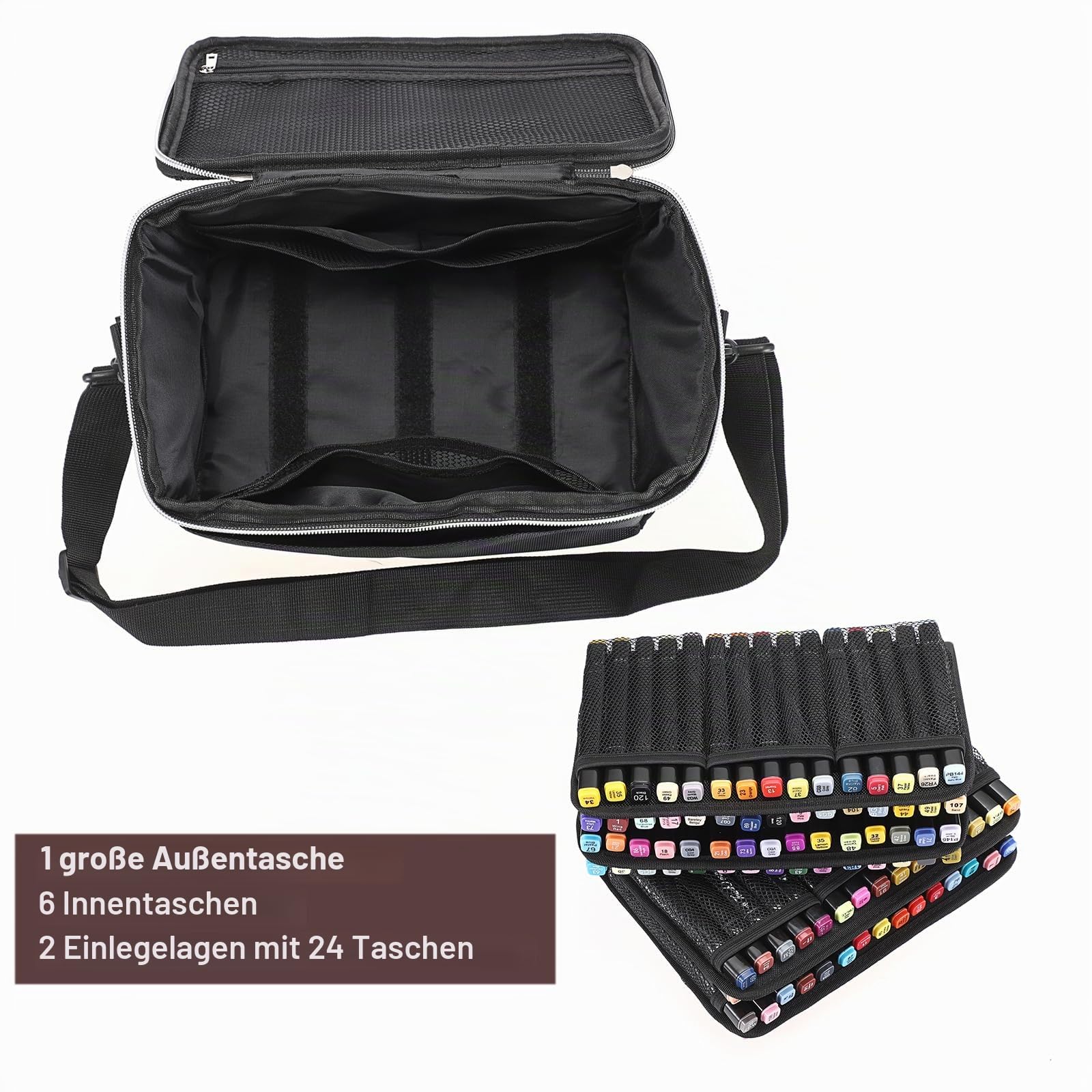 BTSKY Aufbewahrungstasche Mit Großer Kapazität für 120 Marker - Canvas-Tragetasche Mit Schultergurt für Copic-Skizzenmarker - Multifunktionale Kosmetiktasche
