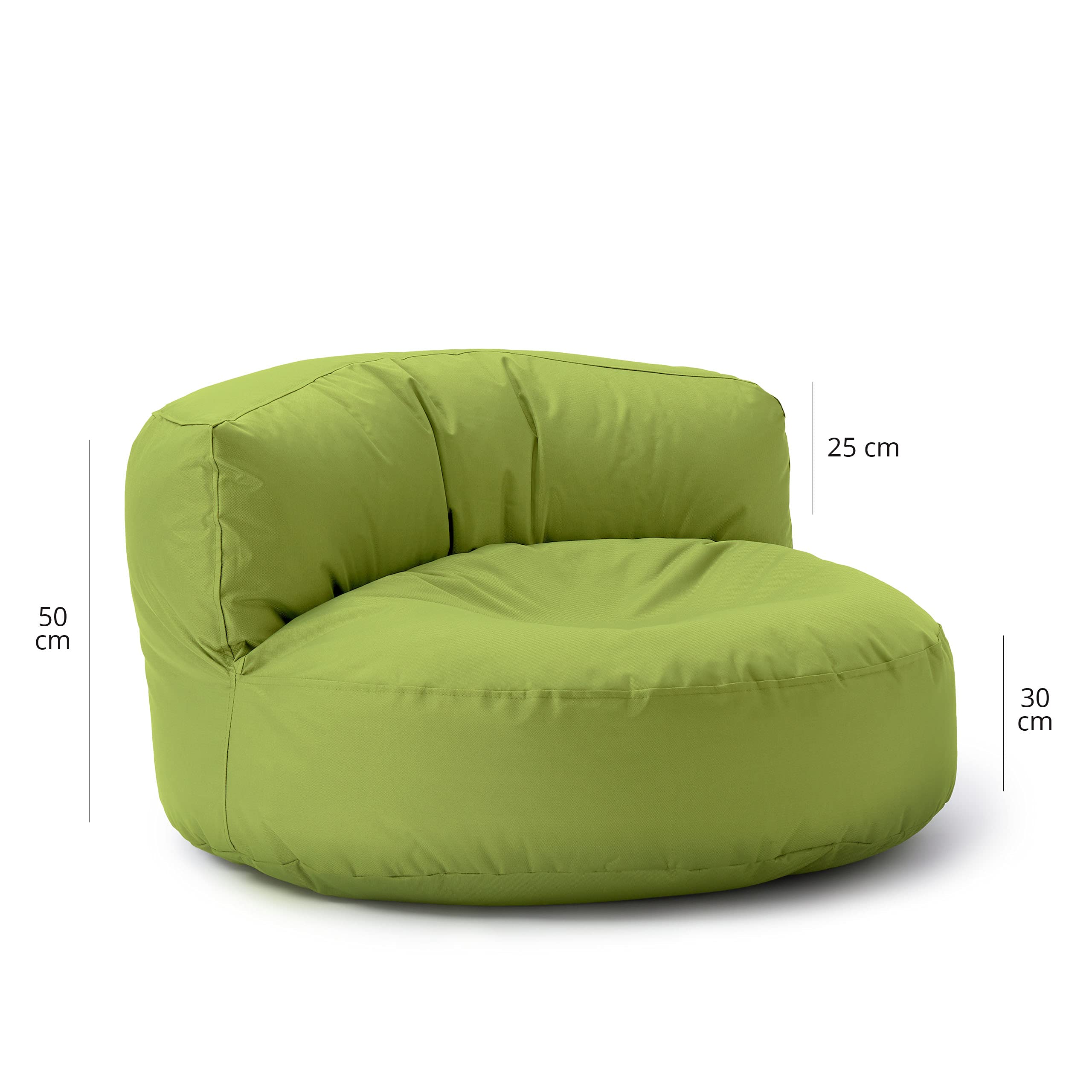 Lumaland Sofá Puff Redondo Grande 320l con Respaldo & Relleno Incluido - Sillón Relax Impermeable para Exterior - Mueble Ideal para Salón, Jardin y Terraza - 90 x 50 cm/Verde