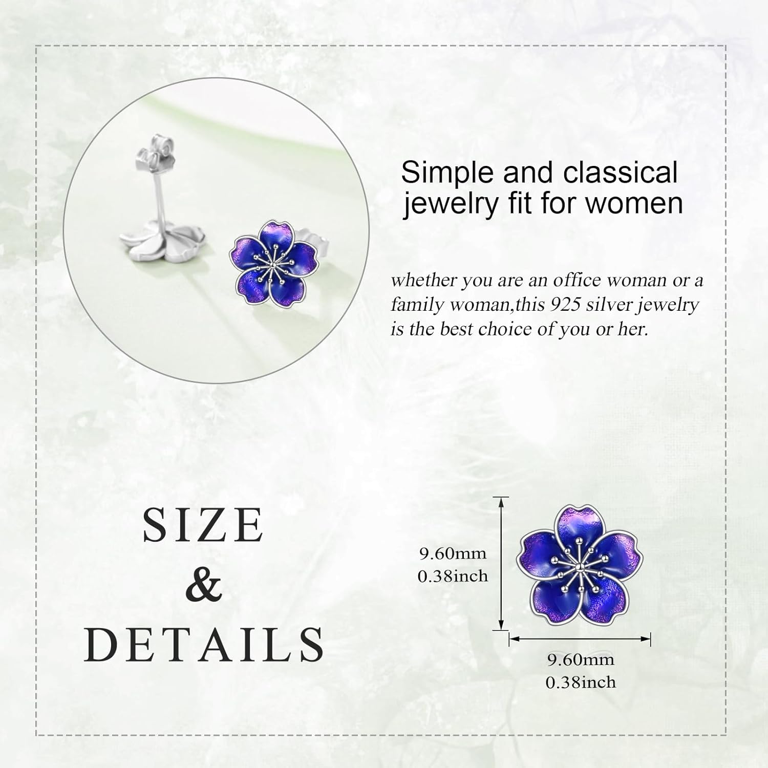 Flower Earrings for Women Sterling Silver Purple Stud Earring Jewelry Tiny Gifts for Women - Image 4