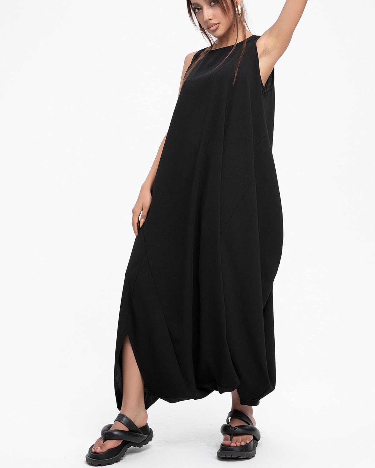 ellazhu Women's Summer Black Harem Pants Oversized Drop Crotch Jumpsuit Maxi Romper Playsuit GY1791 A - Image 2