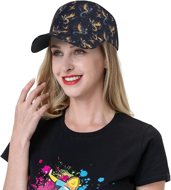 Baseball Cap Women Men - Starry Sky Golden Phoenix Print Adjustable for Baseball Hat Women Men, Sporty Dad Hat