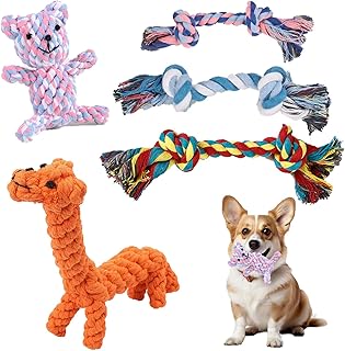 5Pcs Dog Rope Toys, Puppy Teething Chew Rope Toys from 8 weeks, Interactive Teething Toy, Natural Cotton Dog Chew Toy Suit for Small Mediuem Dogs Tranning Teeth Cleaning
