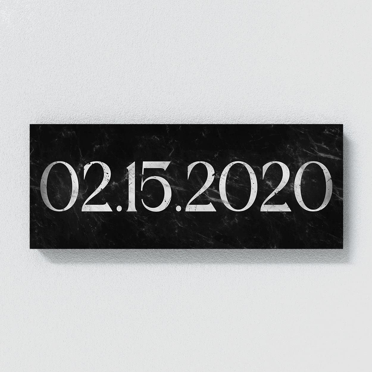 Cartel personalizado de mármol negro con fecha de aniversario, lienzo personalizado, decoración del hogar, póster de pared, pintura pequeña de 20 x 8 pulgadas, lienzo de sentido