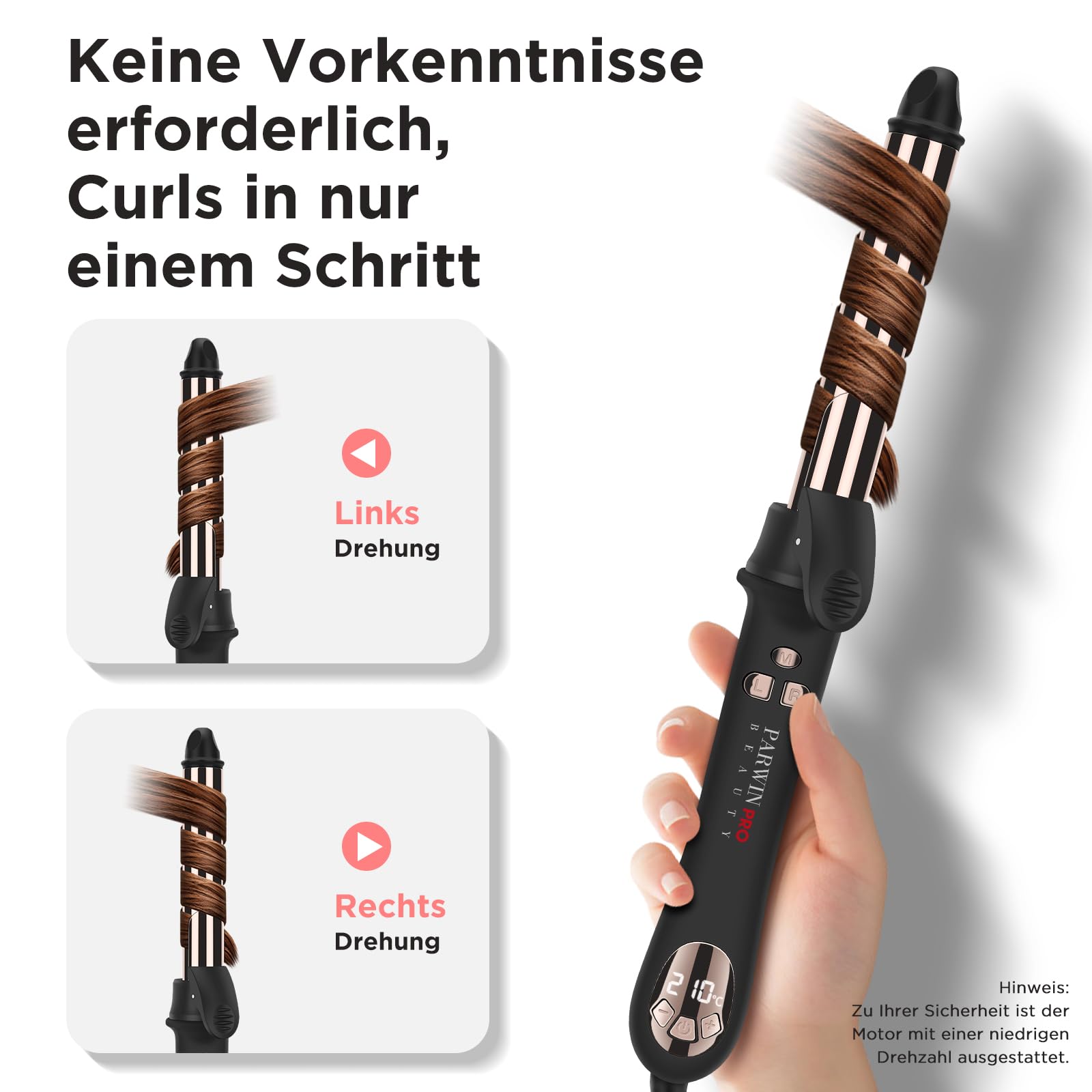 360° Rotierender Lockenstab Automatisch, PARWIN PRO BEAUTY Lockenstab Curling Iron 25mm, Nano-Titan-Beschichtung, Hair Curler mit LCD Display, 120-210℃