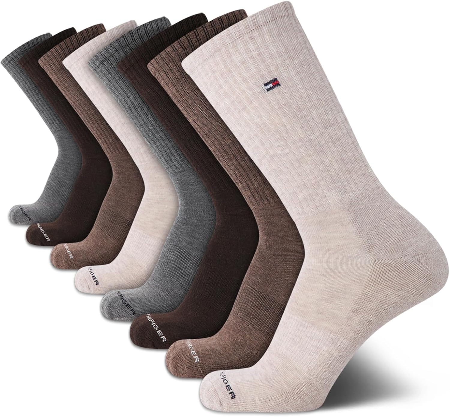 Tommy Hilfiger Mens Crew Socks - 8 Pack Lightweight Cushioned Athletic Performance Crew Length Running Socks for Men