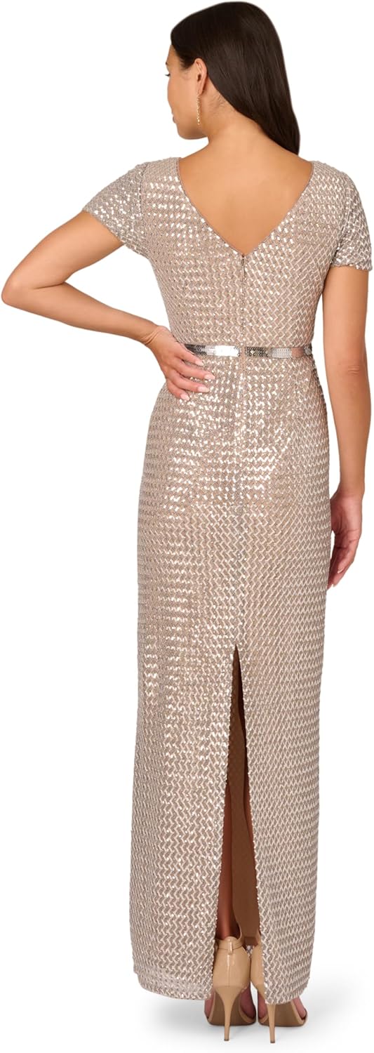 Adrianna Papell Womens Column Sequin Gown