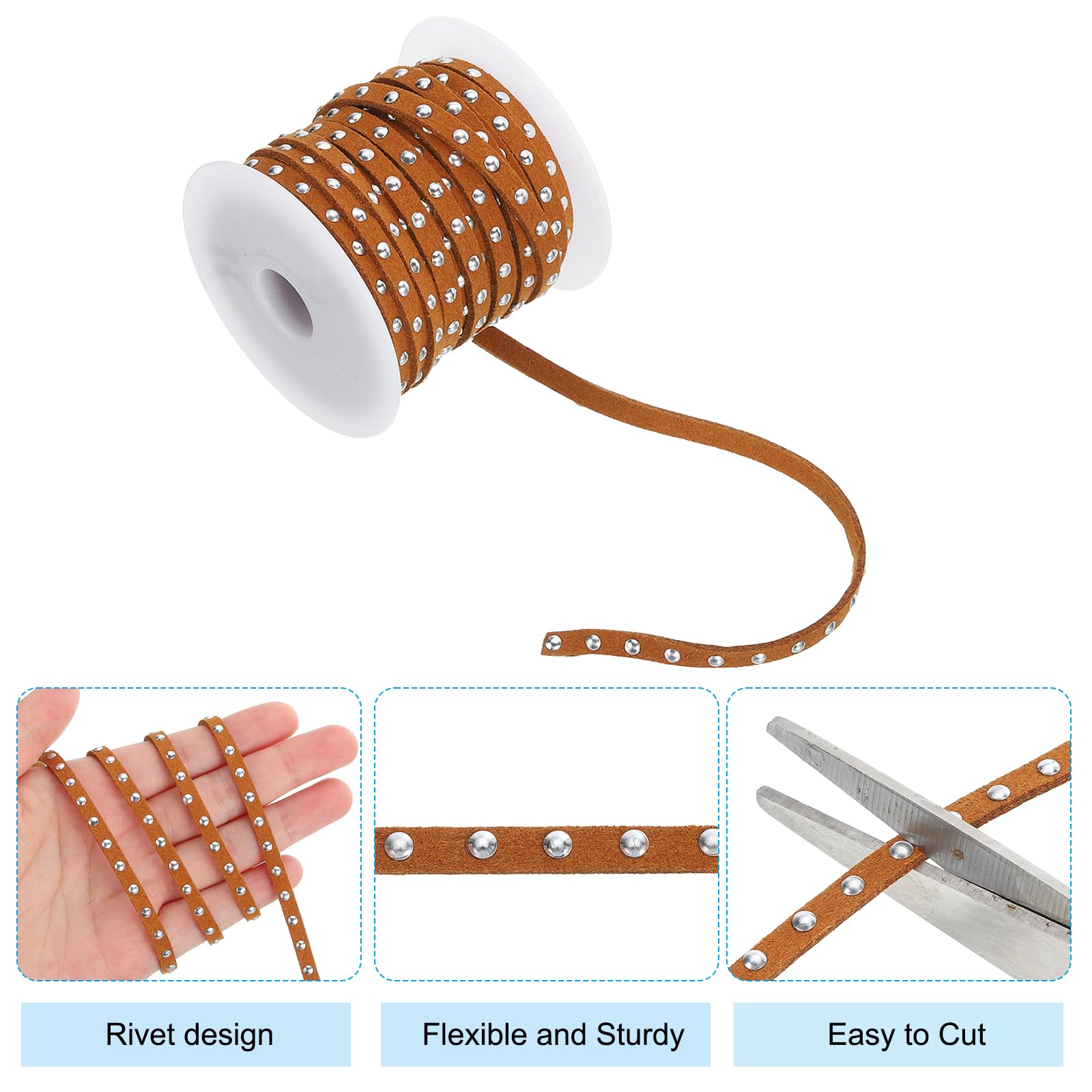 PATIKIL 65.5 Yards Studded Faux Suede Cord Rope for Jewelry Making 6Pcs Each 10m 5mm Silver Rivets - Image 4