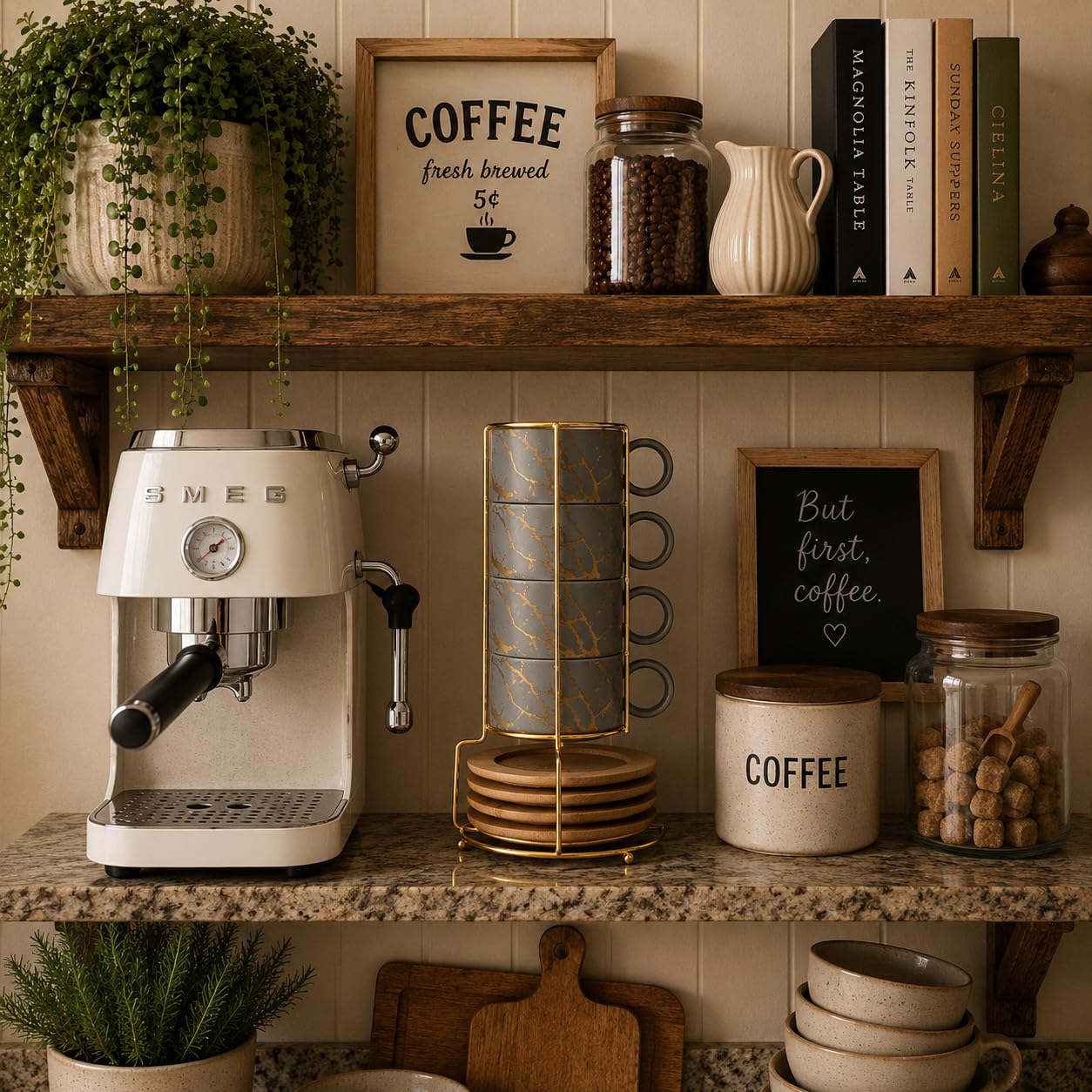 LUKA Stapelbare Espressotassen aus Porzellan mit Untertassen und Metallständer, 170 ml, 4 Stück, Keramik-Cappuccino-Tassen-Set für spezielle Kaffeegetränke, Latte, Café, Mokka und Tee, Grau