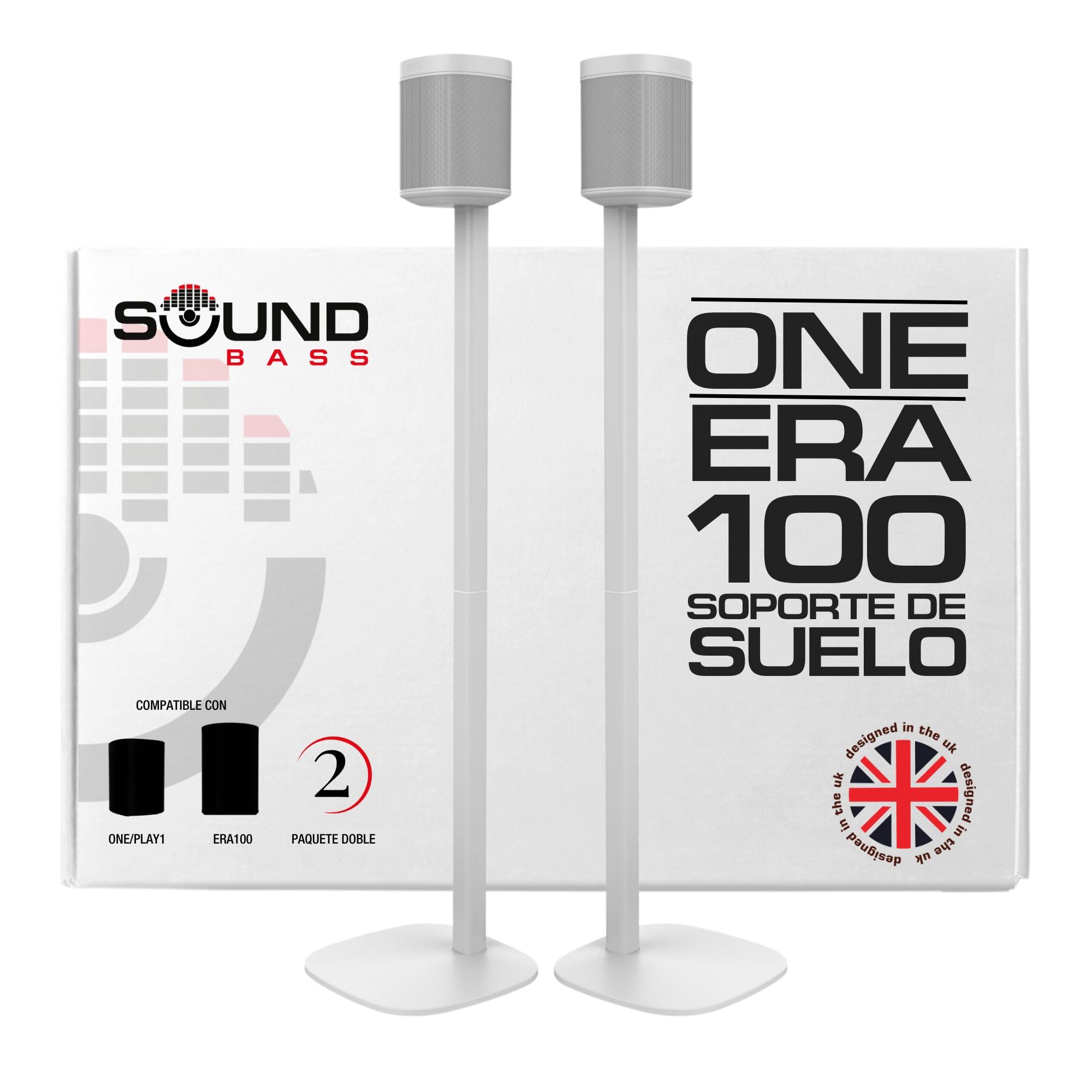 One / ERA100 - Soporte de Suelo (2 Unidades), Color Blanco | Compatible con Sonos One, Gen 2, Play:1, SL | Diseño a Prueba de Futuro también Compatible con ERA 100, diseñado por Sound Bass UK. Doble