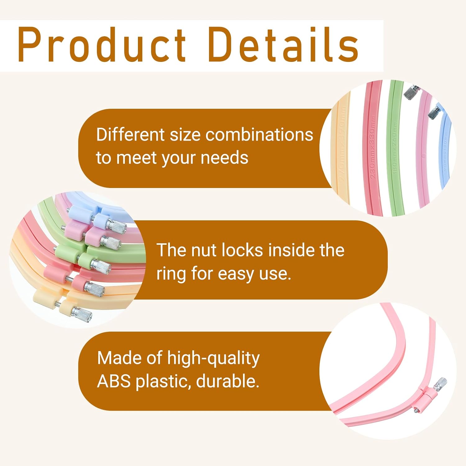 5 Size Rectangular Embroidery Hoops Set, Reusable Cross Stitch Hoops, ABS Plastic Candy Color Embroidery Hoop, Frames Rings for DIY Craft Sewing Project Needlework