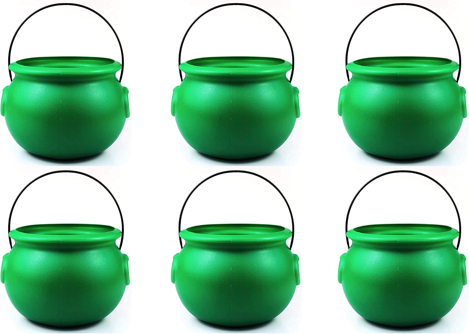 PMU 6 Pcs 8" St. Patrick's Day Green Cauldron, Mardi Gras, Halloween, St. Patrick's Day Pot of Gold Bucket Party Decoration Supply Accessory (6/pkg)