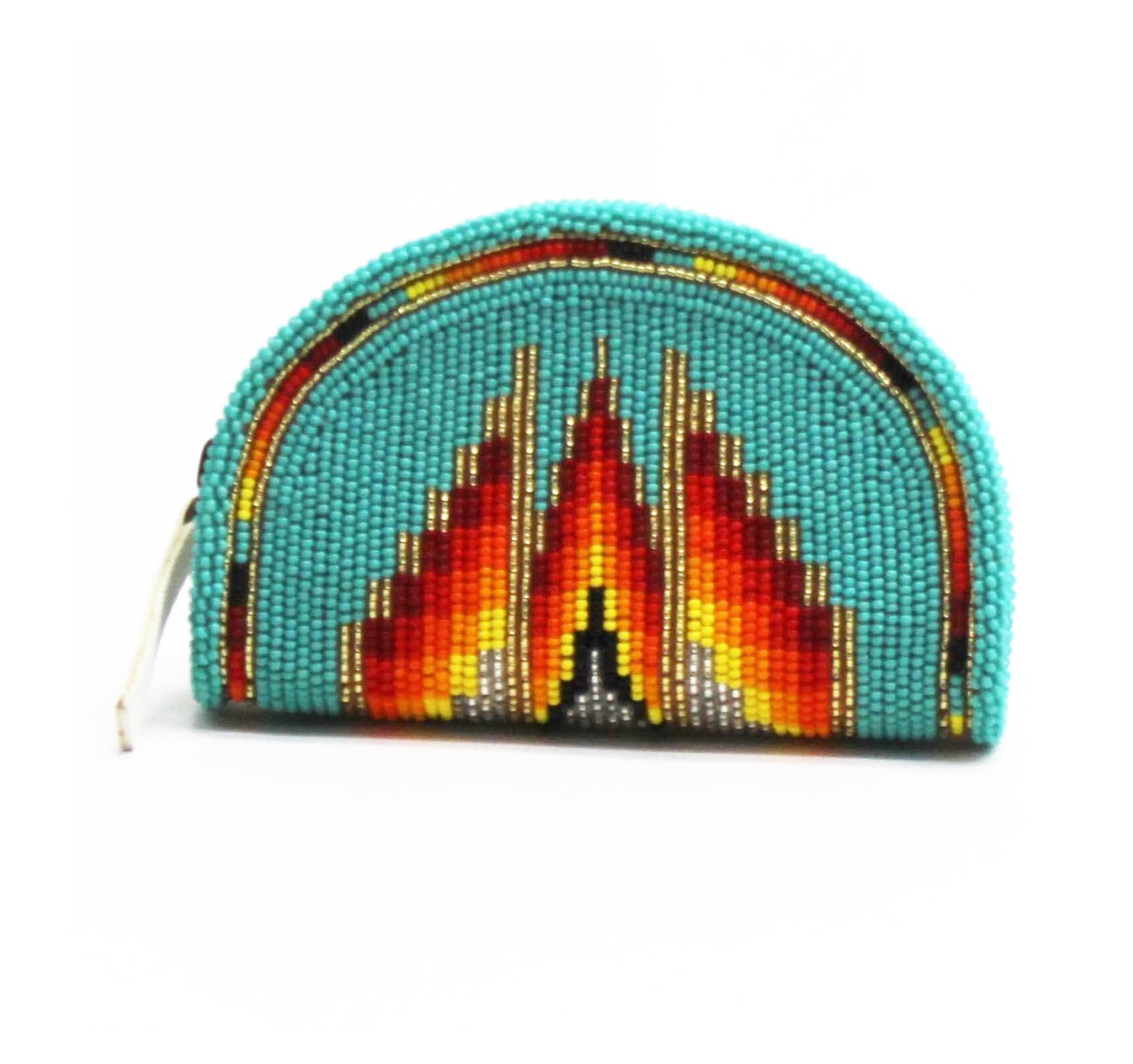 La Vivia Coin Purse Native American Women Small Sea Green - Beaded Handmade Mini Zipper Wallet Pouch - Czech Glass Seed Beads Leather Change Purse