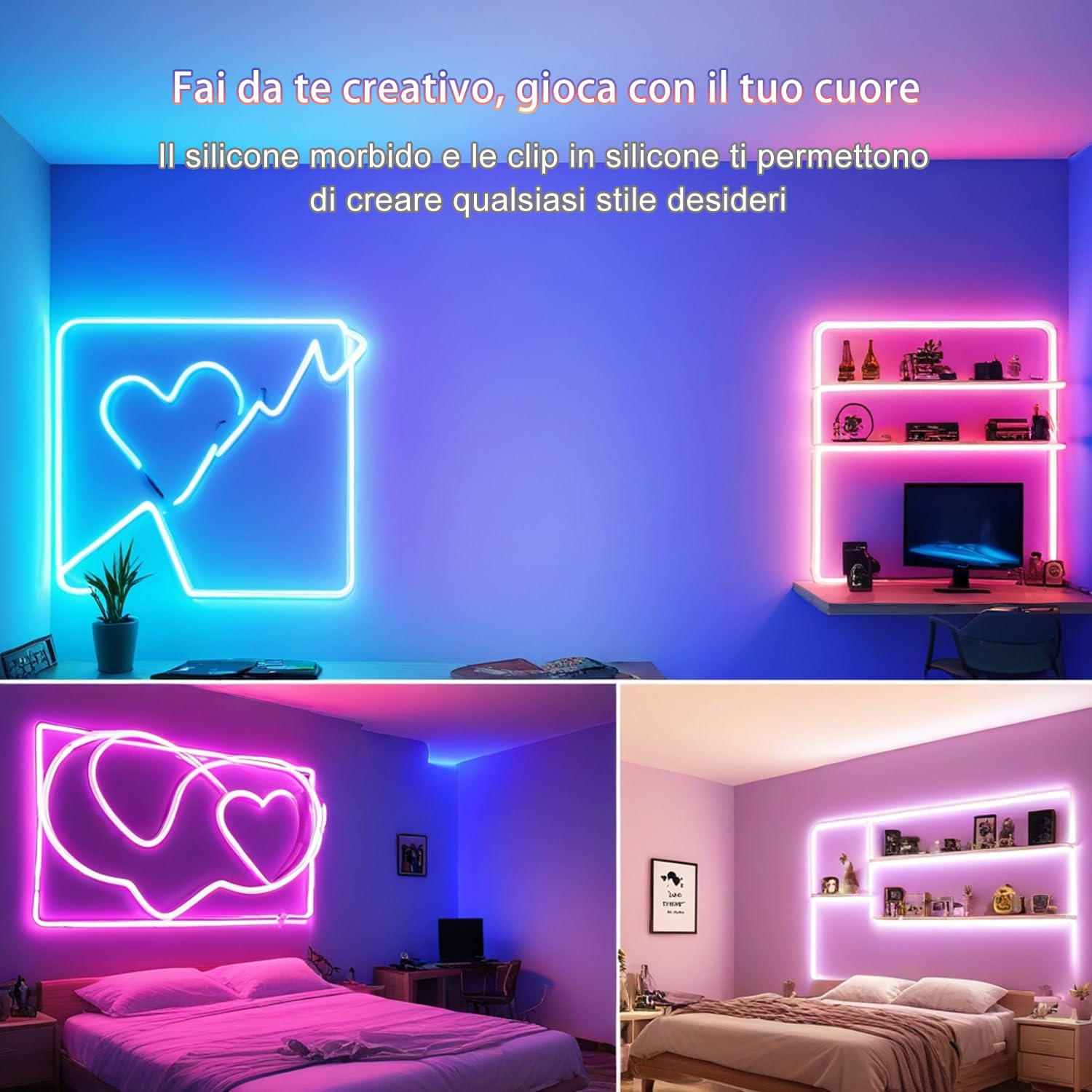 Striscia LED al Neon da 10 m, Striscia Luminosa con Telecomando e Controllo Tramite app, Lampada a Corda al Neon con Sincronizzazione Musicale RGB LED per Camera da Letto, Soggiorno