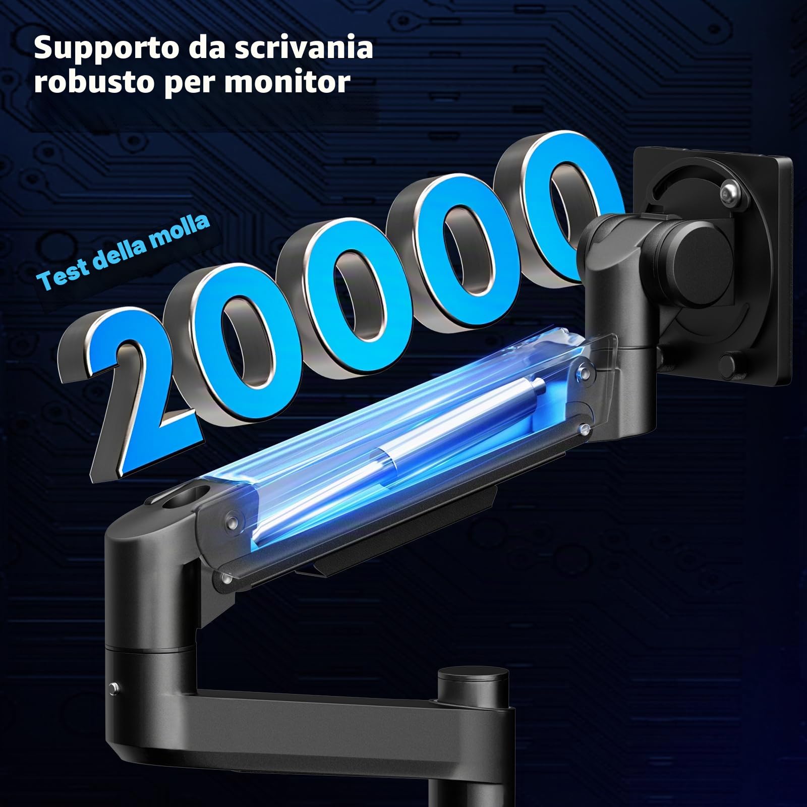 Supporto per monitor piatto e curvo da 17 – 57 pollici, molla a gas monitor, regolabile in altezza, orientabile, capacità di peso 2 – 20 kg per braccio, VESA 75/100 mm, Nero