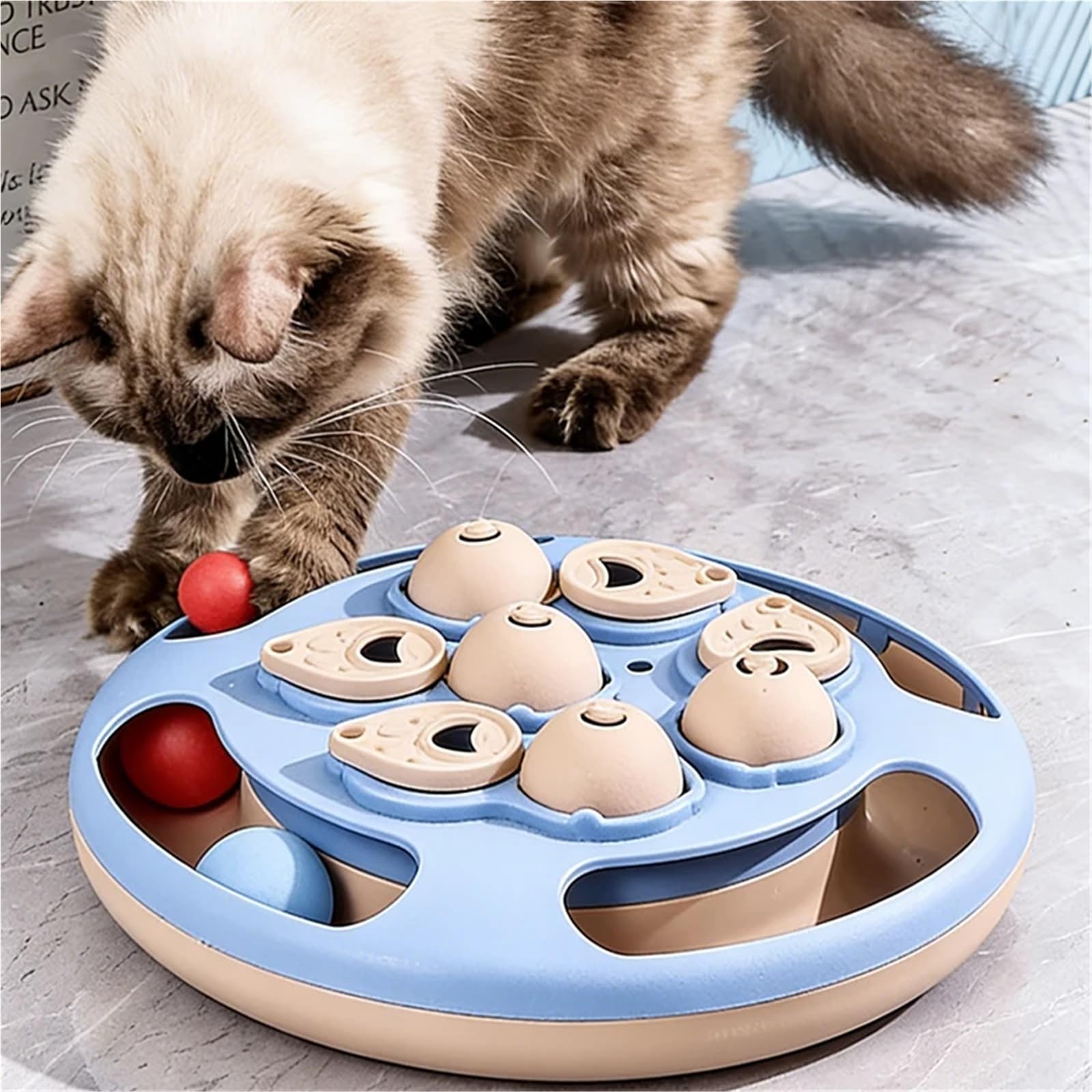 Giocattolo interattivo per gatti con mangiatoia lenta, dispenser interattivo di cibo per addestramento e gioco dei gatti (quadrato blu)