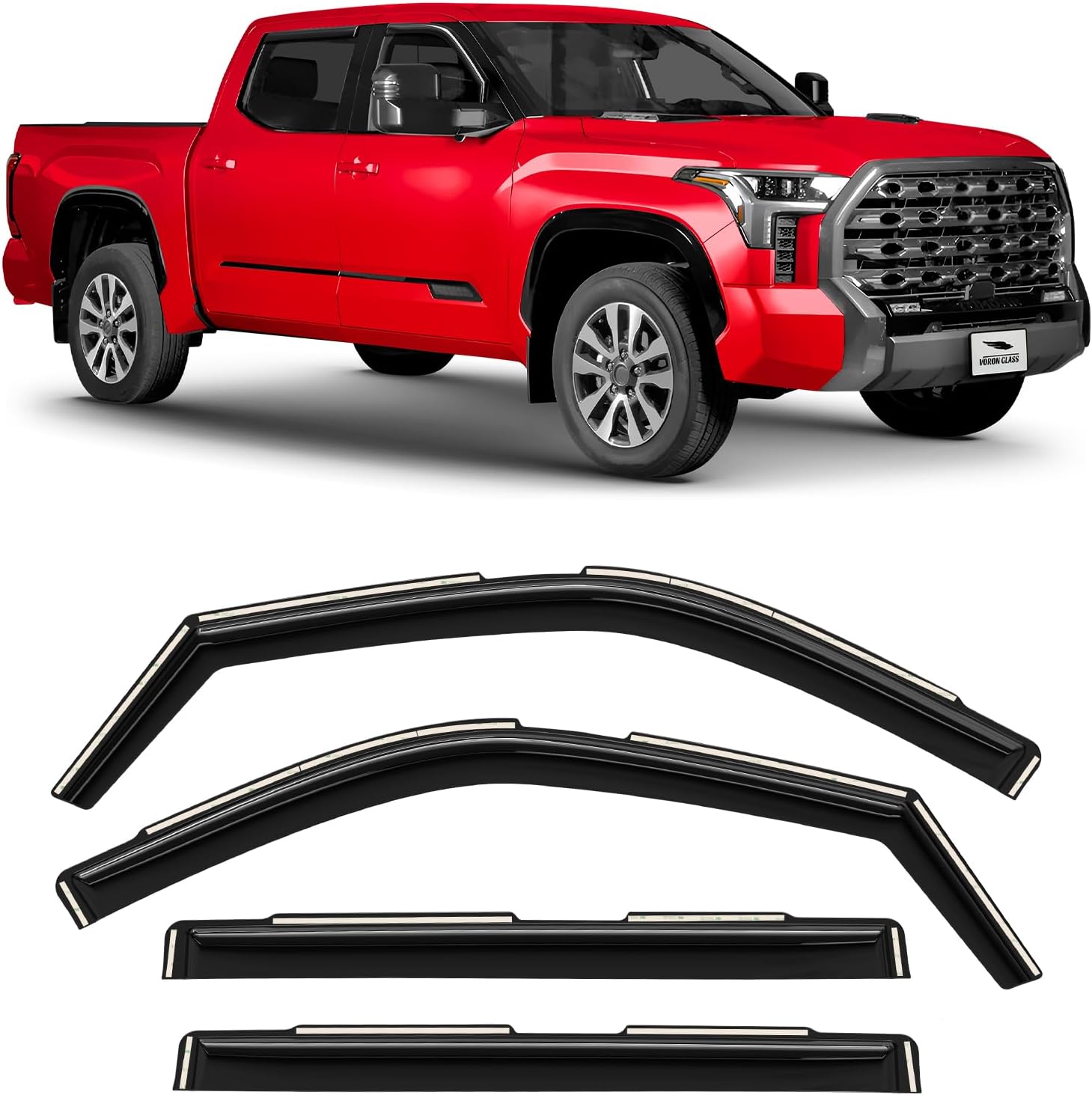 Voron Glass in-Channel Extra Durable Rain Guards for Toyota Tundra 2022-2026 CrewMax, Window Deflectors, Vent Window Visors, 4 Pieces - 200598