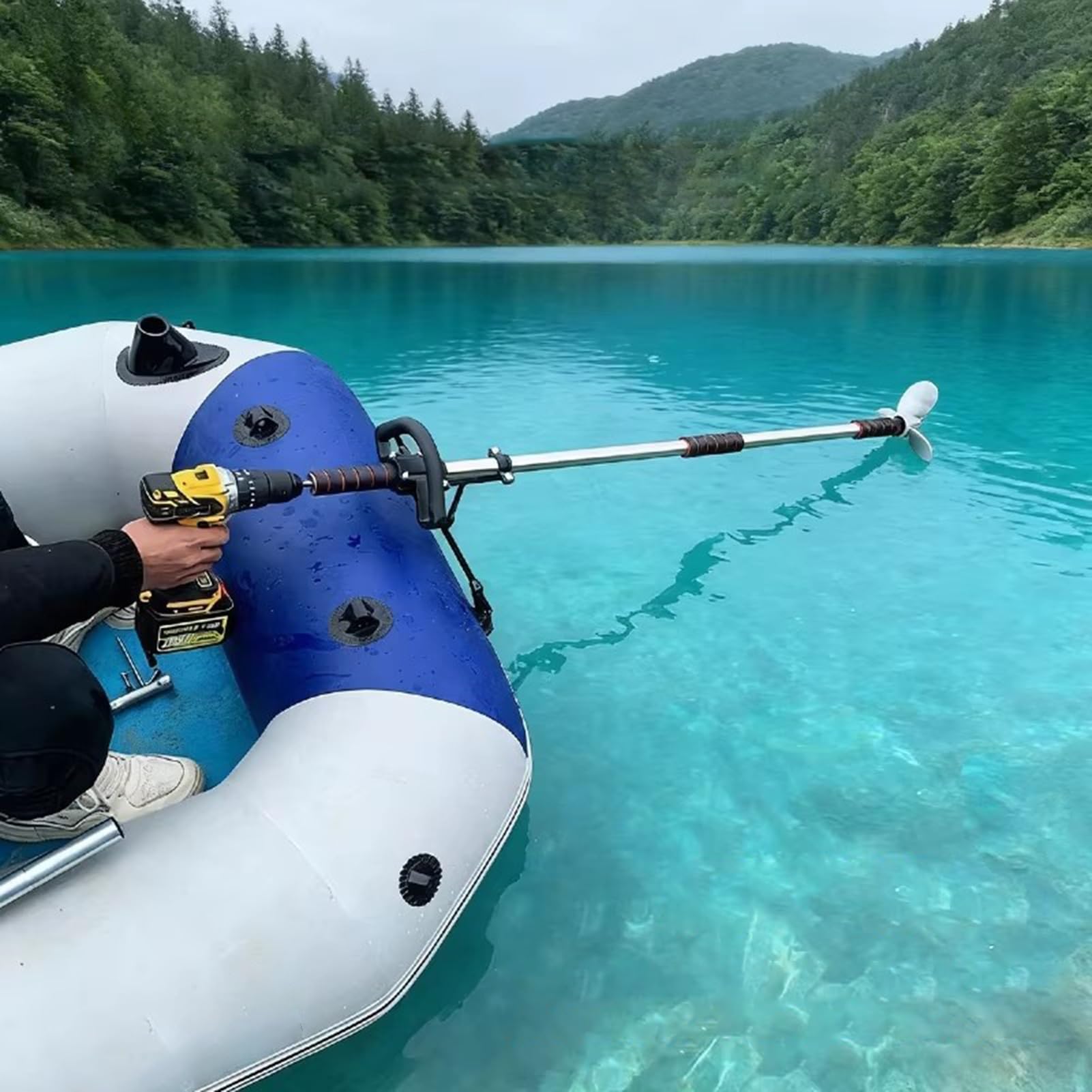 Drill Propeller Outdoor Emergency Raft Kayak Paddle, 100 125 cm Long Drill Powered Boat Propeller Spare Part, Trolling Motor Thruster Mixer Blades for Power Drills(With Bracket,L-100cm(39 3/8"))