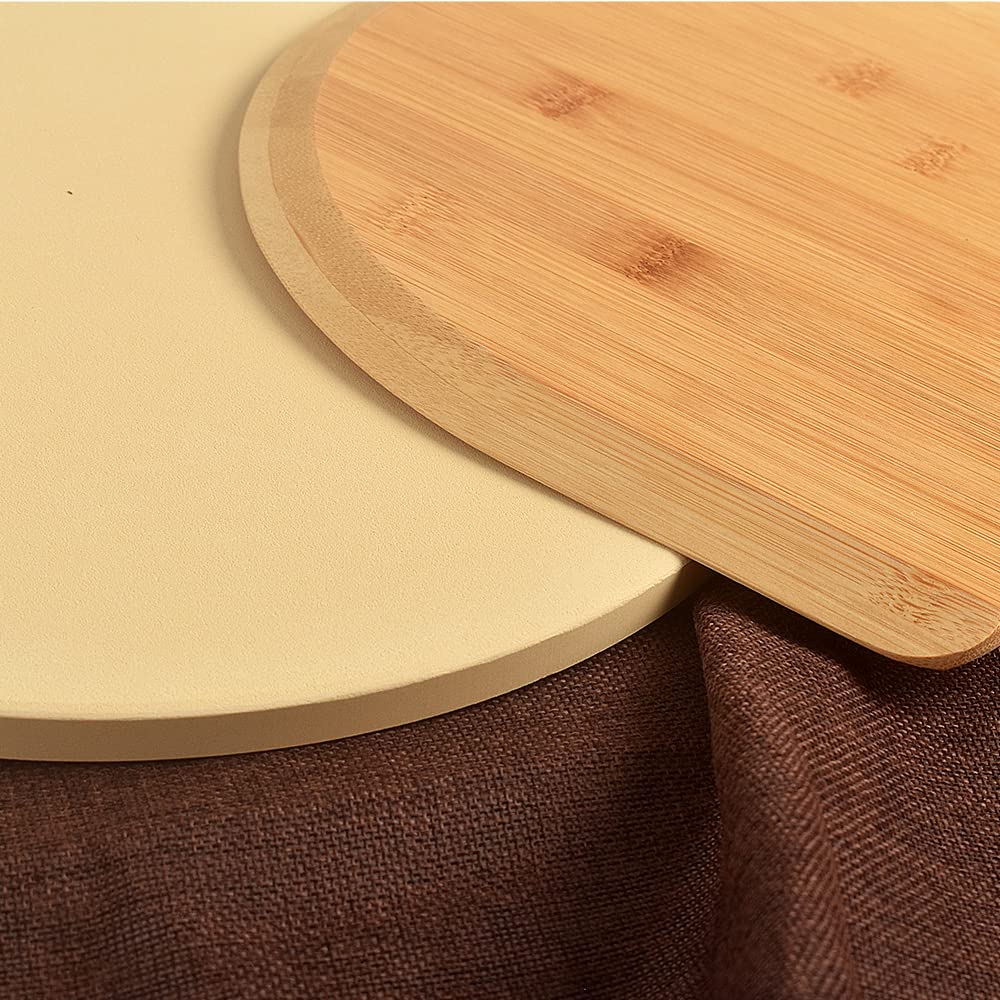 homEdge Ensemble de Pierre à Pizza, Pierre de Cuisson en Cordiérite Ronde Robuste pour Pain, Pizza, Pierre de Cuisson avec Pelle à Pizza pour Four et Grill-33cm (Diamètre)