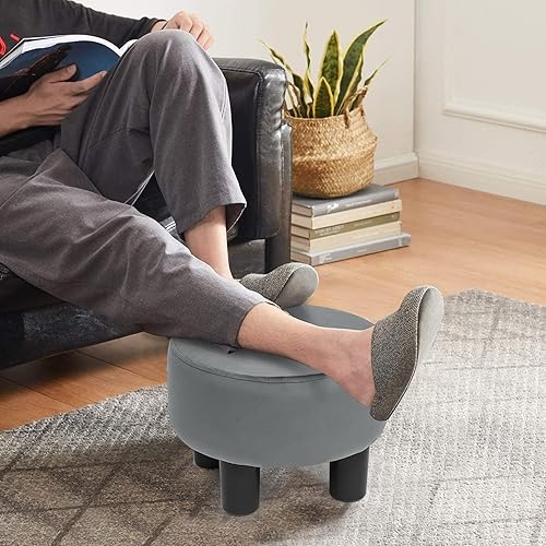 Miniatura 9 de Joveco Taburete otomano redondo pequeño reposapiés para sala de estar oficina (naranja)