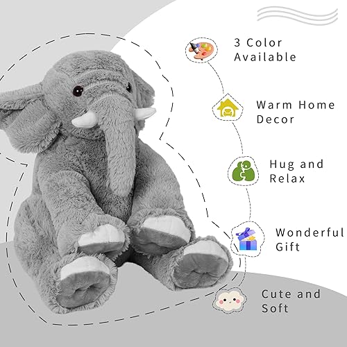 Miniatura 9 de Animales de peluche de elefante con peso, 5 libras, almohada gigante de elefante de 16 pulgadas para niños y niñas, Navidad (rosa)