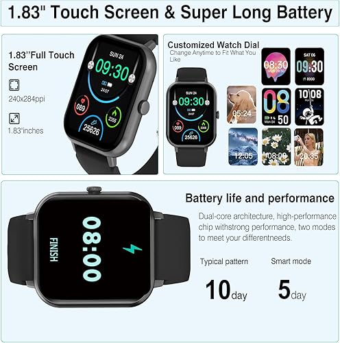 Miniatura 6 de Smart Watch for Men Women Compatible with iOS Android Phone, 1.83" Full Touchscreen IP68 Waterproof Smartwatch,Fitness Tracker with Make/Recive Call