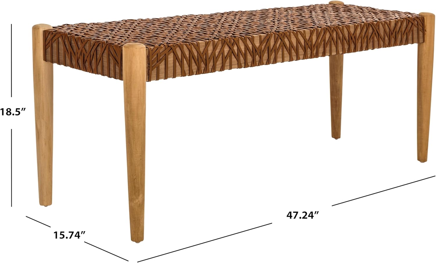 SAFAVIEH Home Collection Bandelier Light Honey Woven Leather/Natural Teak Wood Rectangle Bench